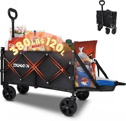 Collapsible Tailgate Wagon with Wheels, Compact Size Folding Utility Cart, 380LBS Capacity for Garden, Grocery, Beach, Camping – Portable Heavy Duty Cart