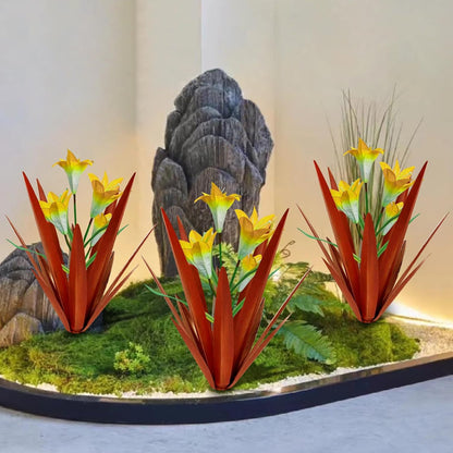 Homight Metal Agave Plant Outdoor Decoration Lily Mexican Yard Art Garden Gift Home Decor Hand Painted Metal Agave Garden Yard Statue, Outdoor Lawn Ornaments(3 Big Yellow Lilies)