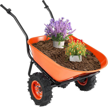 VEVOR Electric Wheelbarrow Cart, 500W Powered Utility Garden Wagon Dump Cart, 4.5 Cu. Ft. Load & 573 lbs Capacity with Metal Handle & 16" Track Wheels, Two Wheel Barrow Yard Cart & Wagons for Lawn