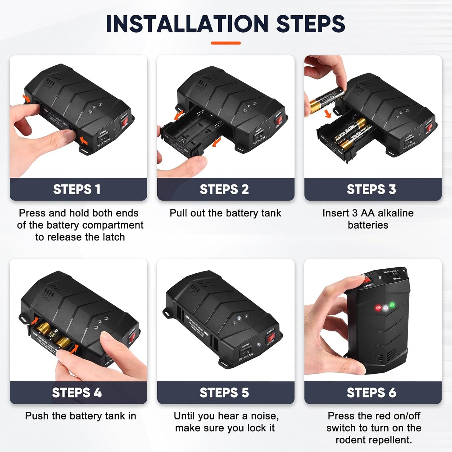 Ultrasonic Rodent Repellent for Car Engine, Mouse Repellent – Battery Powered Under Hood Mouse Repeller with Upgraded Flashing Strobe Light, Keep Mice Out of Car, RV, Garage, Room, Indoor, Outdoor