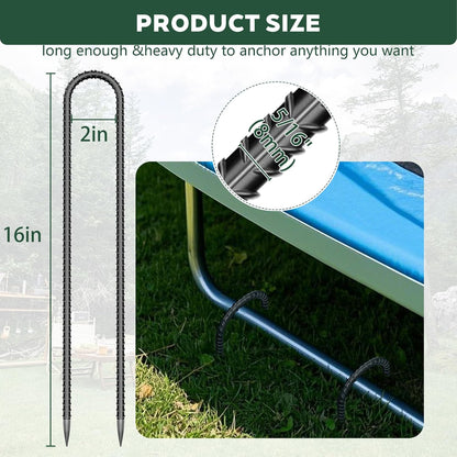 20 PCS Trampoline Stakes Anchors High Wind Heavy Duty,U Shaped Garden Hooks Stakes for Ground,Trampoline Tie Downs Anchor Kit,Bounce Horseshoe House Stake,Rebar Camping Tent Stakes,16 Inch Long Black
