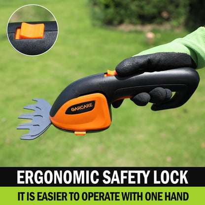 GARCARE 2-in-1 Cordless Grass Shear & Hedge Trimmer, 7.2V 2000mAh Li-ion Battery, Type-C Charging, Lightweight for Lawn, Shrubs, Patio