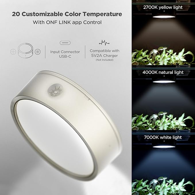 ONF Mist O+ App Controlled Via Bluetooth Magnetic Full Spectrum Grow Light, Colorfull LED Indoor Plant Light, Puck Light 4 Level dimmable 3 Color Temperature, Under Cabinet Grow Light, Beige