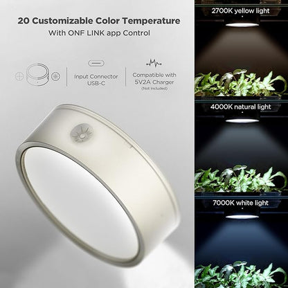 ONF Mist O+ App Controlled Via Bluetooth Magnetic Full Spectrum Grow Light, Colorfull LED Indoor Plant Light, Puck Light 4 Level dimmable 3 Color Temperature, Under Cabinet Grow Light, Beige