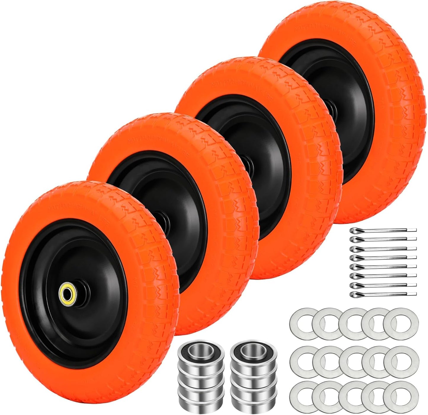 13" Flat Free Wheels Replacement for GOR Garden Cart Tires and Wheels, 4.00-6 Solid Tires and Wheels with 5/8"Bearings, 13" No Flat Wheels for GOR Garden Carts/Hand Trucks/Garden Carts（Orange）