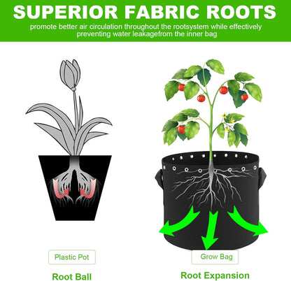 10 Gallon Plant Grow Bags 5-Packs with Holes,Thichkened Non-Woven Aeration Fabric Pots with Handles - Reinforced Weight Capacity