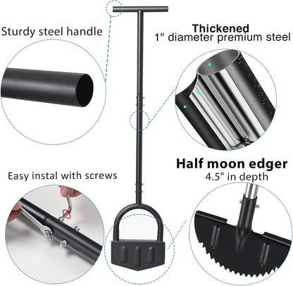 Edger Lawn Tool, Manual Grass Edger Tool Wide Footplate Long Handle 39 inch, Steel Hand Border Half Moon Edger Shovel for Landscaping, Yard, Garden, Sidewalk, Burying Cable