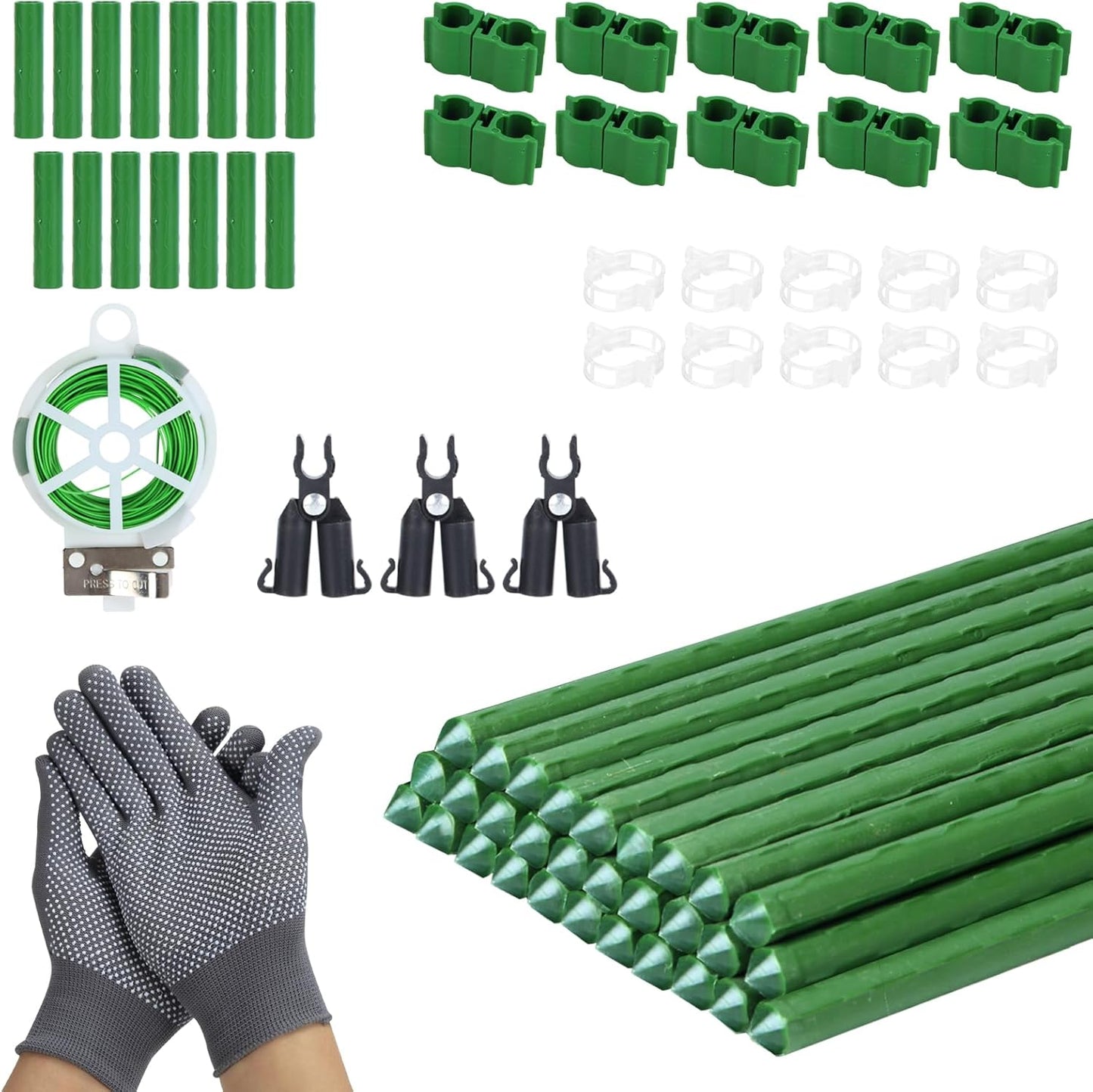 90pcs Garden Stakes Set, 16 Inches Plastic Coated Metal Plant Sticks Stakes Supports, DIY 4ft 5ft 6ft 7ft 8ft Tomato Stakes for Growing Climbing Tomato Vegetables Flowers Pepper, Versatile Ues