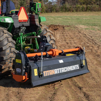 Titan Attachments 3 Point 72" Rotary Tiller Attachment Fits Cat 1 Tractors, Charcoal Finish, Single Speed PTO Driven Cultivator with a 540 RPM Gearbox, Replaceable L-Shaped Tines Work 5" Deep