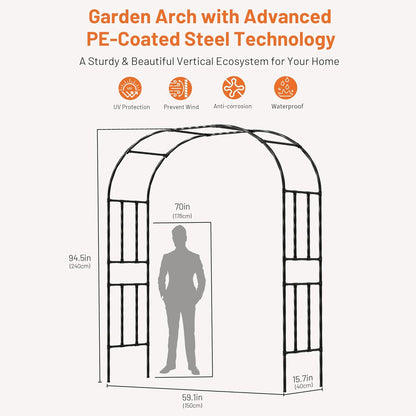 Garden Arch, 94.5’’x59.1’’ Arbor Trellis, Garden Arch Trellis for Climbing Plants Outdoor, Arbor for Flower, Climbing Vine Vegetable, Fruit and Lawn(Black)