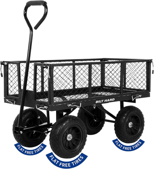 BILT HARD 400 lbs 10" Flat Free Tires Steel Garden Cart with 180° Rotating Handle and Removable