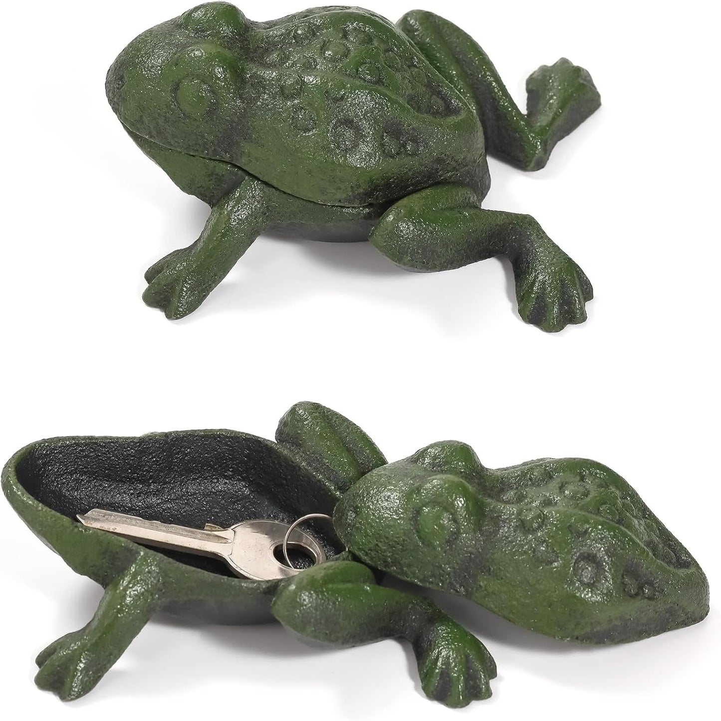 Cast Iron Frog Key Hider, Decorative Outdoor Hidden Keys Holder, Small Frog Statue and Key Hiders Outside, Animal Shaped Garden Spare Keys Storage for Indoor Yard Patio Decor, Green