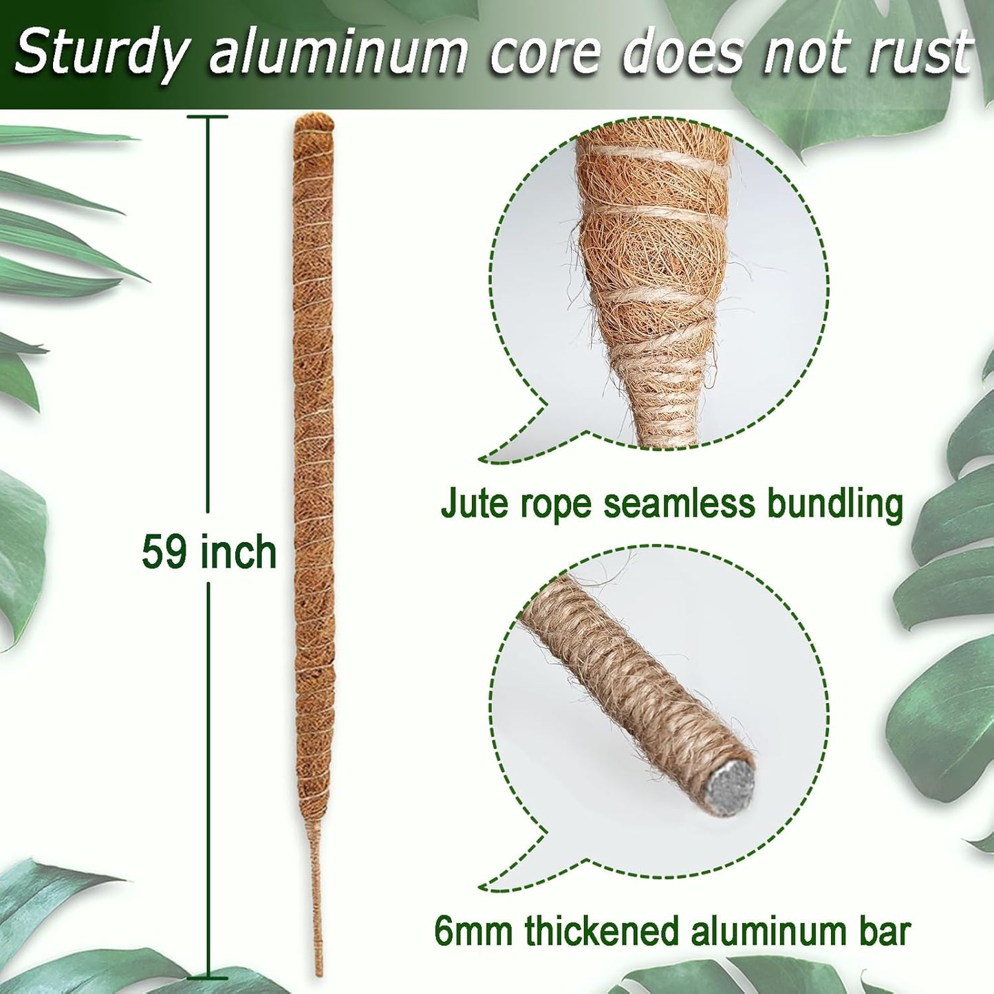 Soupiar Moss Pole for Plants Monstera, 59 Inch Tall Bendable Moss Poles for Climbing Plants Indoor, Large Handmade Plant Pole Sticks, Coco Coir Plant Support Stakes for Potted Plants, Pothos