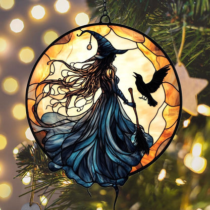Witch Faux Mosaic Acrylic Suncatcher Stained Glass Effect Window Car Hanging Christmas Ornament Indoor Outdoor Decor Garden Sun Catcher Panel for Acrylic Suncatcher Lover for Women Mom Grandma