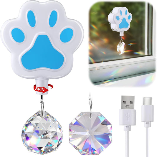 Electric Rotation Crystal Suncatcher, Rechargeable Prism Suncatcher for Pets Fun Home Window Decor