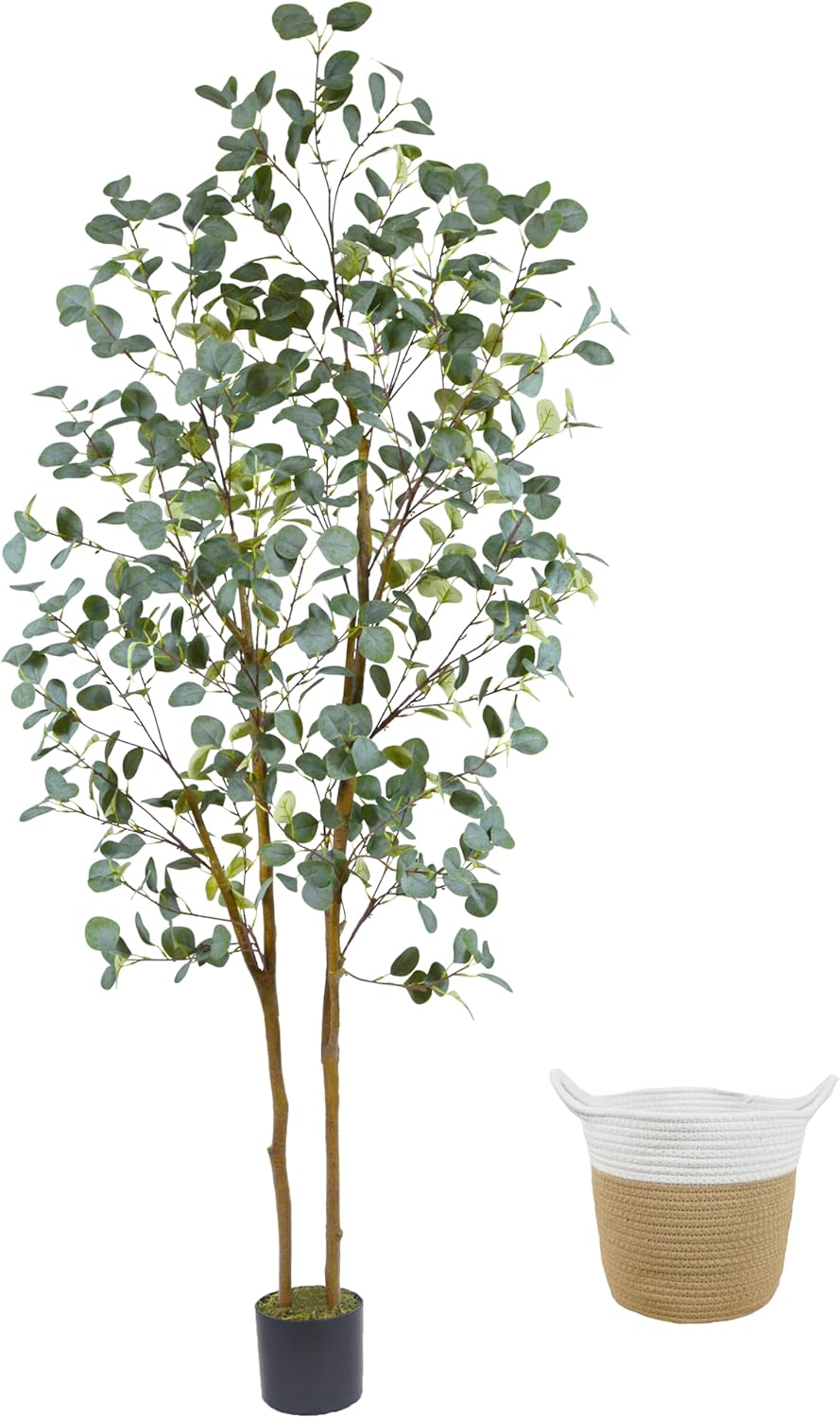 Artificial Eucalyptus Tree, 7ft Tall Silk Leaves Fake Plant with Basket for Outdoor Indoor, 83'' Faux Eucalyptus Trees for Home Office Livingroom Floor Décor