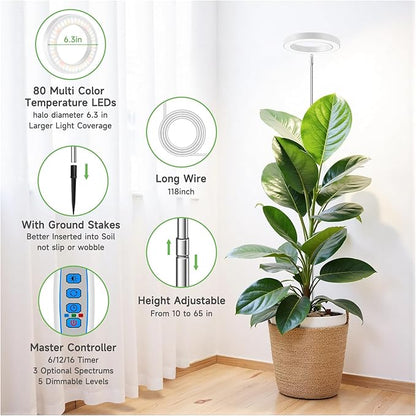 Grow Light, 80 LEDs Full Spectrum Plant Light for Indoor Plants, Height Adjustable 10"-65" Growing Lamp with Auto Timer for 6/12/16Hrs,3 Optional Spectrums,5 Brightness, 1 Pack