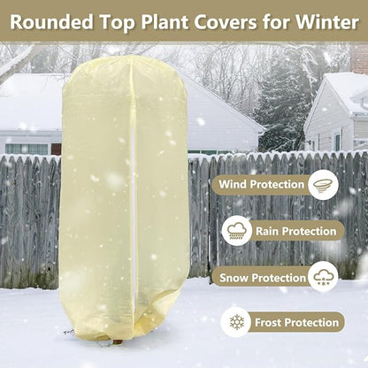 2 Pack Rounded Top Plant Covers Freeze Protection for Winter, Plant Covers for Winter, 47" X 72" Tree Frost Protection Blankets Outdoor With Zipper/Drawstring, for Shrub Bush Fruit Tree Potte(Beige)
