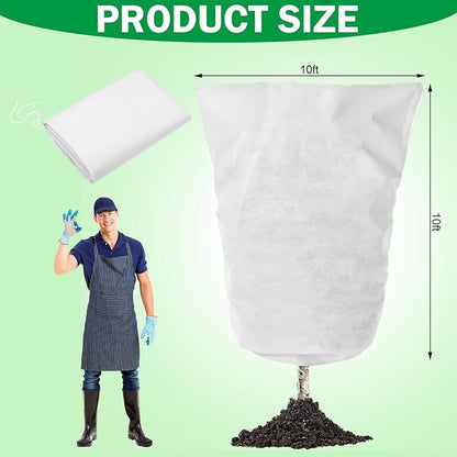 Plant Covers Freeze Protection 10 x 10 ft Extra Large Frost Cloth Plant Covers with Zipper Drawstring Winter Cold Weather Frost Blankets for Outdoor Palm Fruit Tree and Shrubs(White)