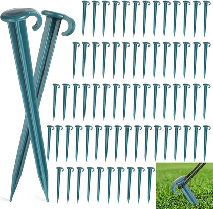 Vicenpal 100 Pcs 7 Inch Plastic Yard Stakes Inflatables Heavy Duty Plastic Garden Stakes for Tent Ground Replacement Outdoor Fence Lawn Pegs Landscape Staples Halloween Christmas Decorations (Green)