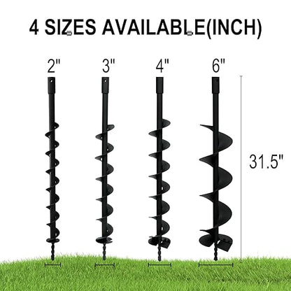 4" Earth Auger Drill Bit - Heavy-Duty Steel Spiral Bit for Post Hole Digging, Planting Trees, Bulbs, Fencing - Fits 3/4" Auger Power Heads (31.5" Long)