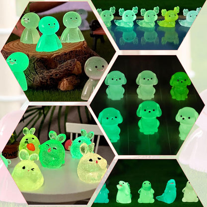 Luminous Mini Resin Animals 200 Pcs Tiny Resin Animals Figurines to Hide Mini Ducks Dinosaurs Glow in Dark for DIY Garden Miniatures Fairy Garden Accessories