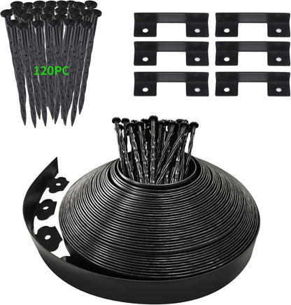 Landscape Edging Border No Dig - 100FT 2IN Tall Garden Edging Border with 120 Stakes, Plastic Garden Fence Lawn Edging Flexible for Landscaping, Flower Beds, Yard, Pathway with Connectors
