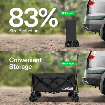 VIVOSUN Collapsible Folding Wagon, 350 lb Load-Bearing Outdoor Utility Cart with Silent Universal Wheels, Cup Holders &Side Pockets, Adjustable Handle, for Camping, Garden, Sports, Picnic, Shopping