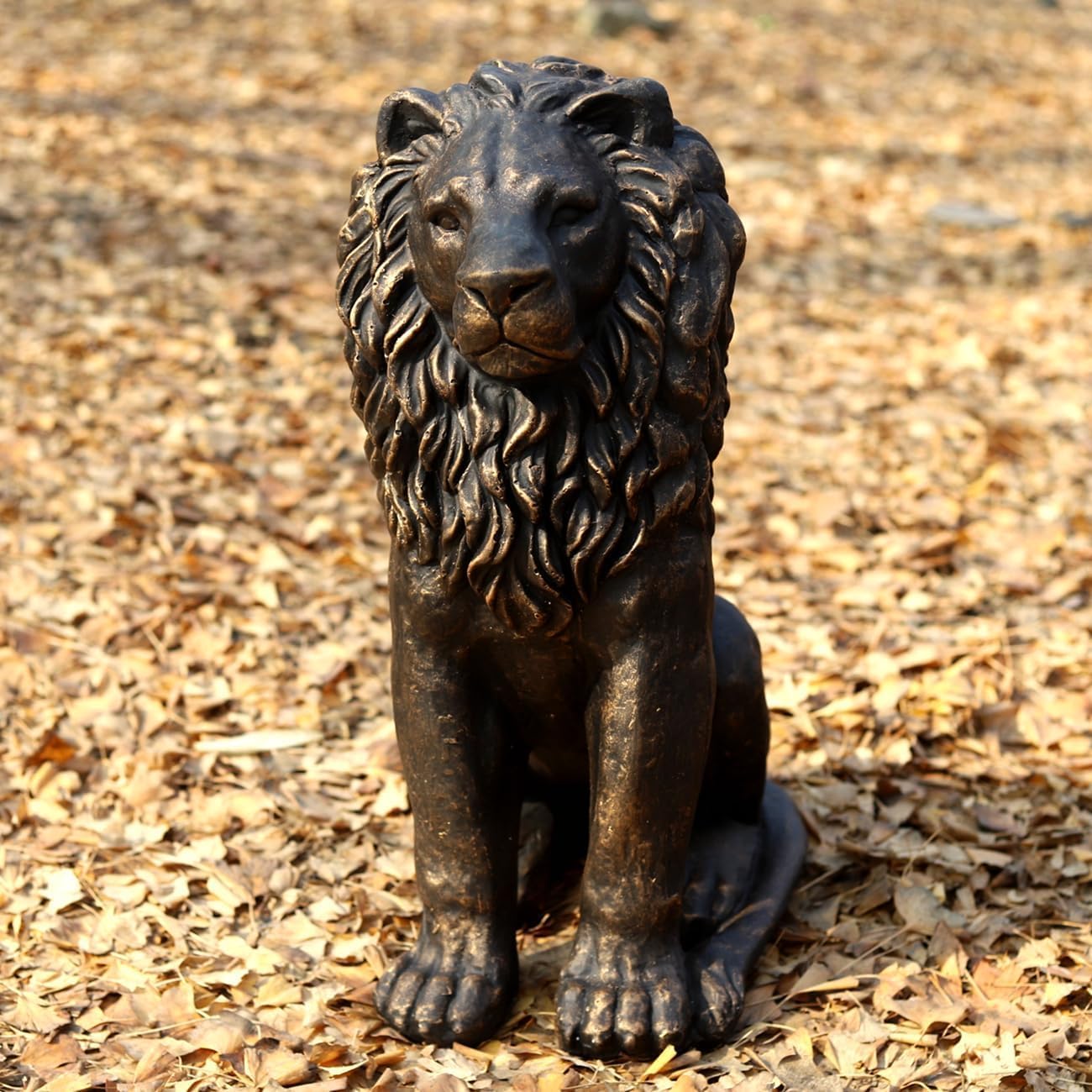 Lion Statue Majestic Sitting Lion Sculpture Guardian Lion for Outdoor Garden Patio Yard and Lawn Decor in Antique Bronze 23'' High