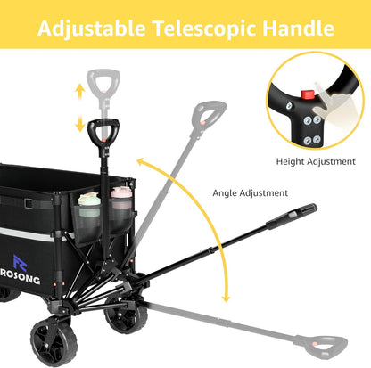 Collapsible Wagon Cart with Wheels Foldable - Folding Utility Heavy Duty Wagons Carts for Grocery Sports Garden Shopping Camping Wheelbarrows (Black, 120L)