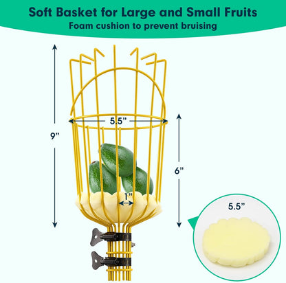 Fruit Picker, 66 Inch Long Heavy Duty Fruit Picker Tool with Fruit Basket, Adjustable Splicing Extension Fruit Picker Pole Fruit Picking Grabber