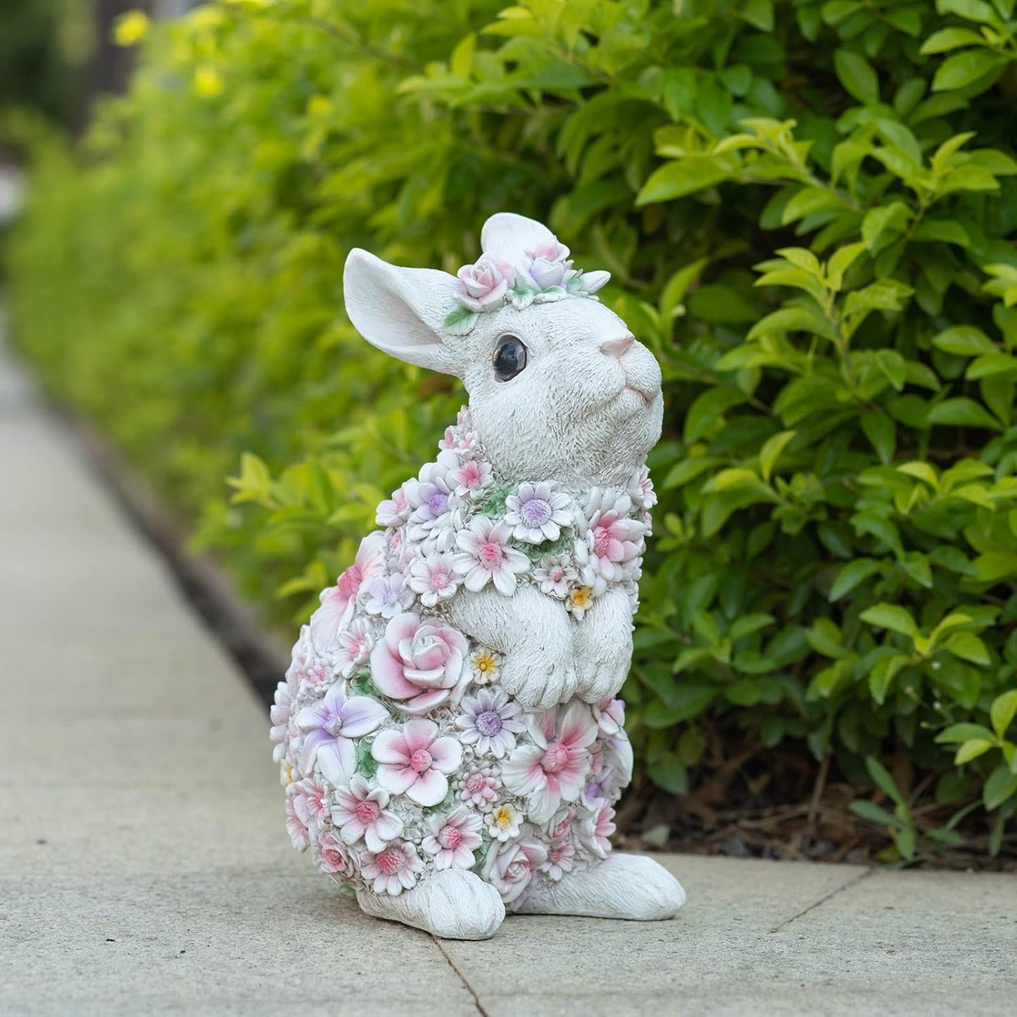 Colorful Flower Rabbit Statue - Indoor and Outdoor Garden Decoration Statue Unique Garden Art, Cheerful Home Decor, for Easter, Spring, and New Homes (10inch)