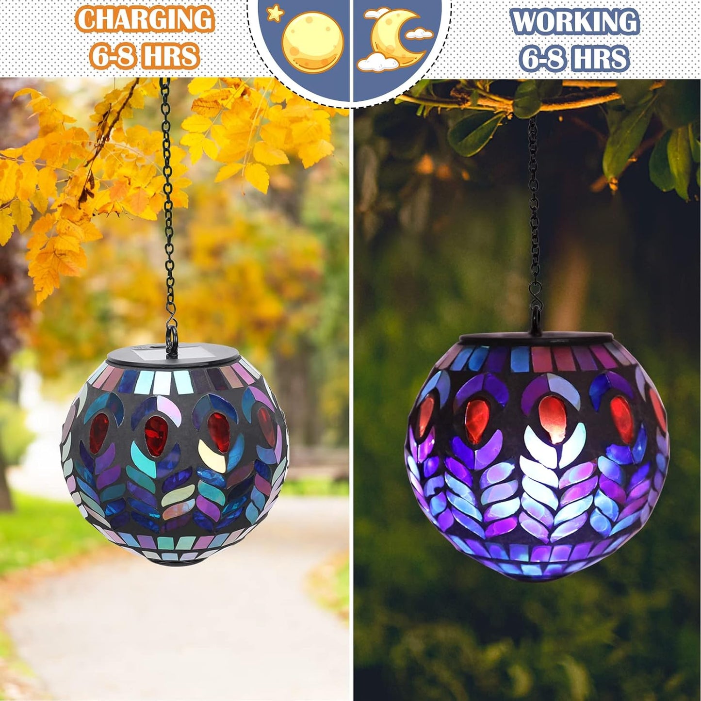 Hanging Solar Lantern Outdoor Waterproof - Solar Gazing Ball Mosaic Outdoor Hanging Lights Hanging Lantern Garden, Patio, Pathway & Yard Décor