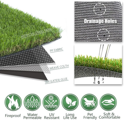 Petgrow Luxurious Artificial Grass Realistic Turf 13 X 66 Feet,1.57 Inch Pile Height Ultrathick Indoor/Outdoor Dog Fake Faux Grass,Synthetic Grass Rug Garden Landscape Patio,Drainage Holes