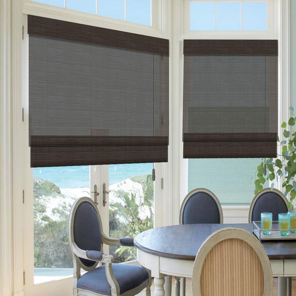 LETAU Wood Window Roman Shades, Bamboo Light Filtering Window Blinds for Indoor Home, Office, Kitchen, Pattern 8