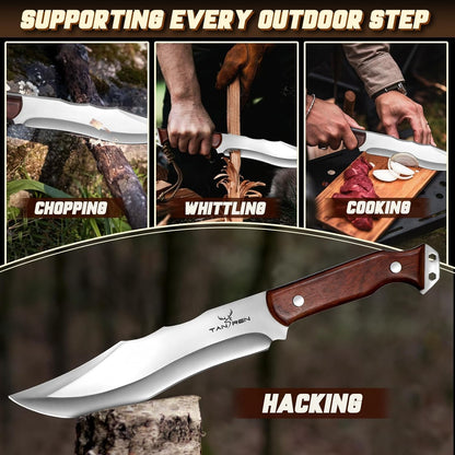 TAN REN Machete for Cutting Trees Heavy Duty, Survival Machete with Sheath for Yard Work, Full Tang Fixed Blade Knife with Wood Handle, Camping Machetes Heavy Duty, Clearing Brush and Gardening