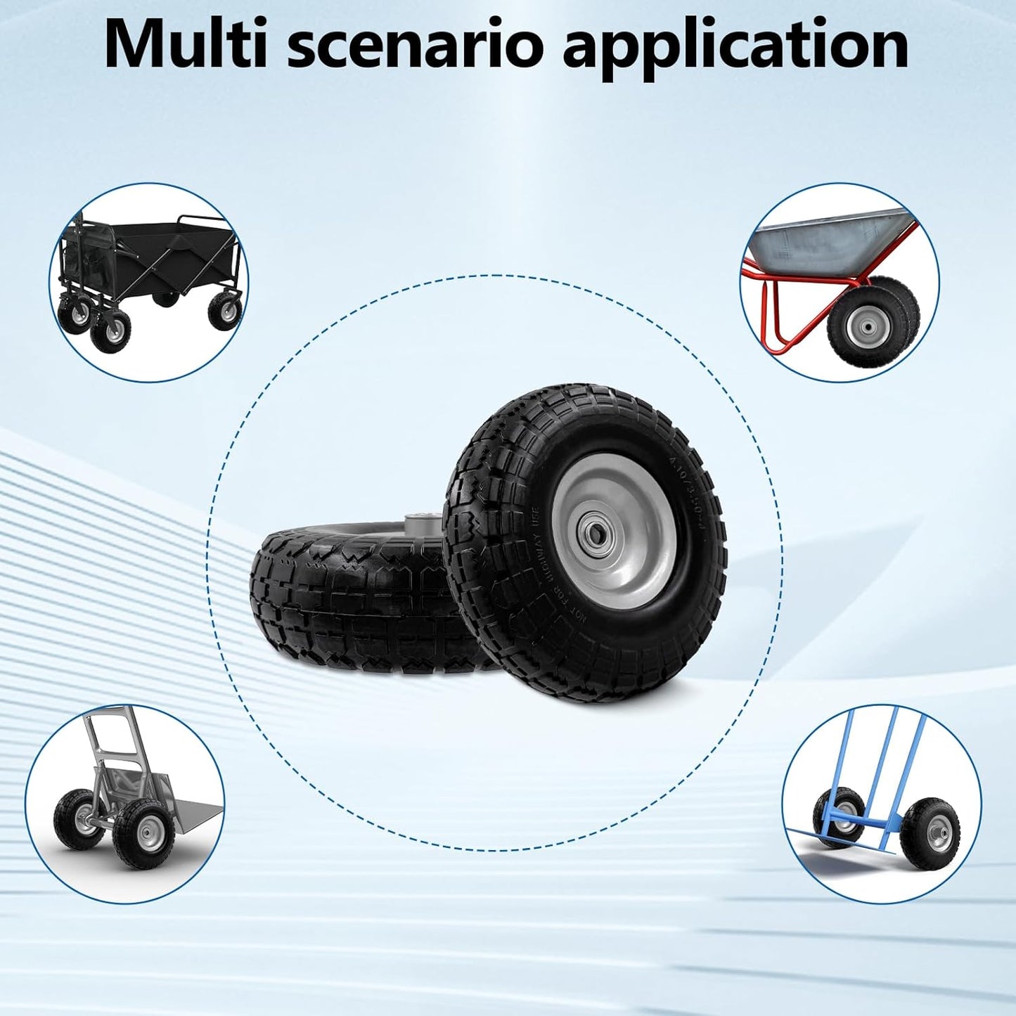 10-Inch 4.10/3.50-4 Tire and Wheel Flat Free, Heavy Duty Solid Replacement Tire with 5/8" Bearings, for Wheelbarrows Hand Trucks Dollies Trolleys Generators, (2-Pack) (Gray)