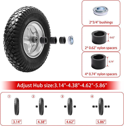 4.80/4.00-8" Tire, 16" Pneumatic Wheelbarrow Tire and Wheel with 5/8" Bearings (Extra 3/4") and 3" Centered Hub for Wheelbarrow/Garden Carts/Hand Truck/Yard Wagon Dump Cart (2-Pack)