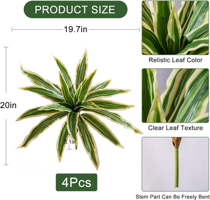 4 Pcs Artificial Greenery Stems Dracaena Faux Branches Artificial Plants Realistic Fake Dracaena Greenery Realistic Plants for Indoor Outdoor Porch Patio Home Office Living Room Decor (Yellow)