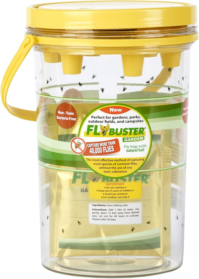 Fly Trap | Outdoor Device for Catching Flies | 2-Liter Garden Size | Comes with One Flytrap and 1 Bait Packet | 40,000 Fly Capacity | Non-Toxic | Child & Pet Safe