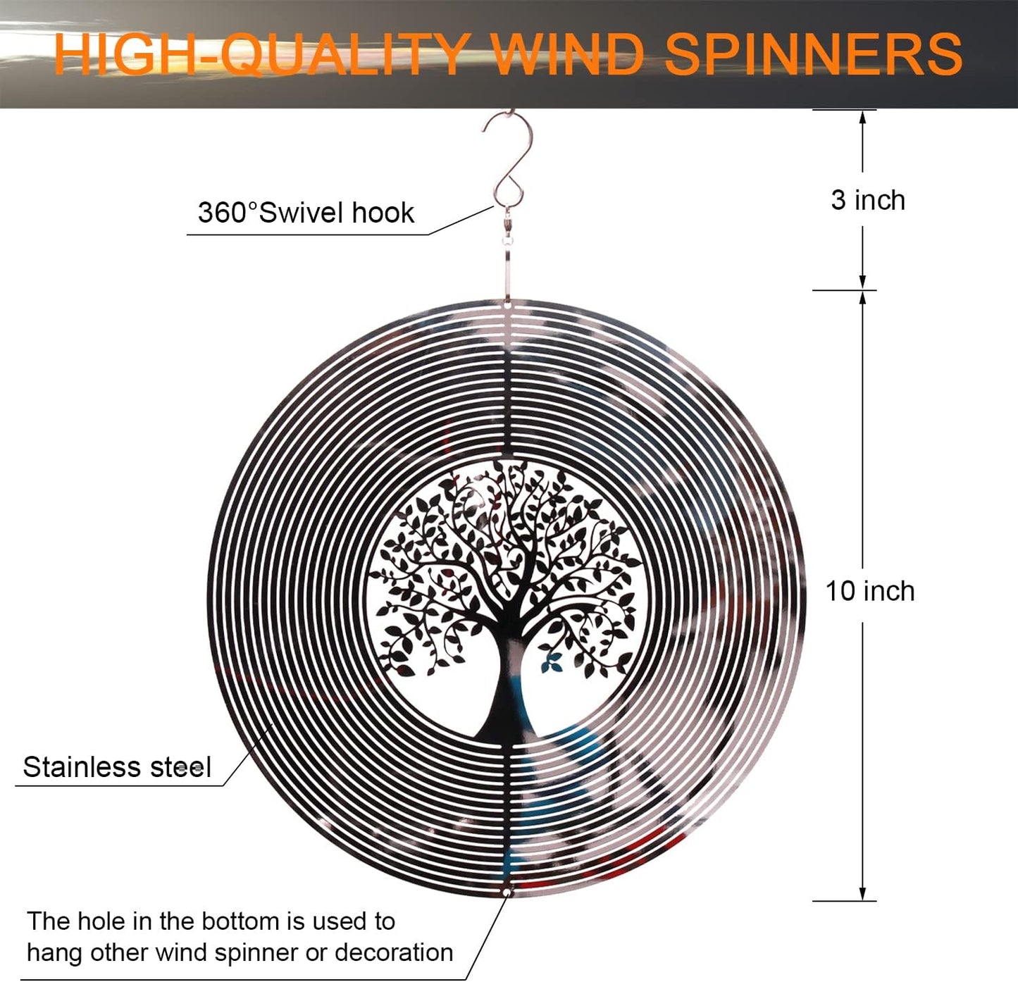SPRING SONG Tree of Life 3D Wind Spinner for Yard and Garden Mirrored Stainless Steel Spinner Indoor and Outdoor Hanging Decor Crafts Ornament Gifts Kinetic Art Yard Garden Spinner