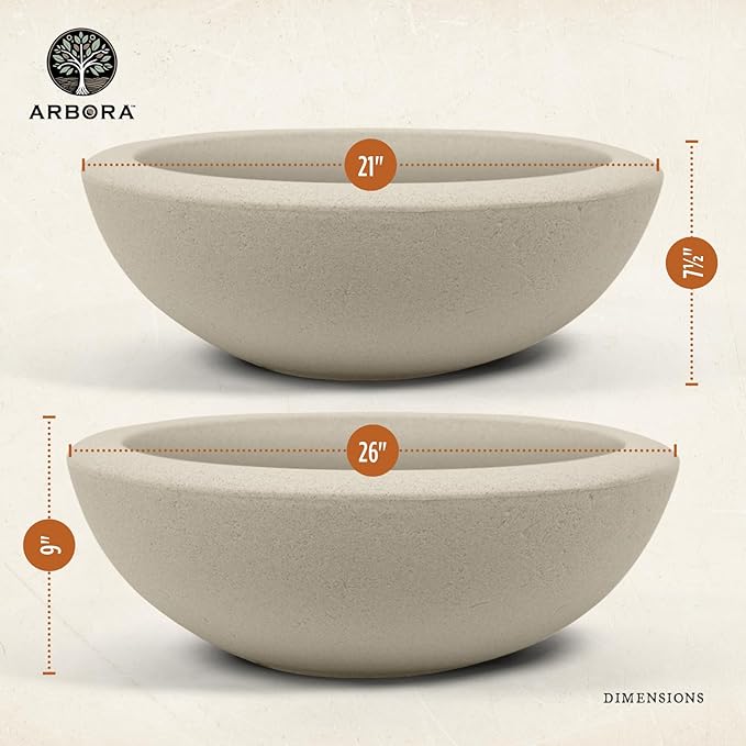 ARBORA 26" Santorini Bowl Polyresin Indoor and Outdoor Planter with Classic Cream Finish - Durable, Weatherproof, Lightweight, Large Plant Pot for Patio, Garden, Deck, Entryway