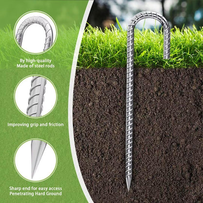 Rebar-Stakes-12-Inch, Ground Stakes Heavy Duty for High Winds Galvanized Anti-Rust J Hook 6pcs Metal Stakes for Ground Heavy Duty Ground Anchors for Garden Dog Fence Chicken Coop Water Pipe
