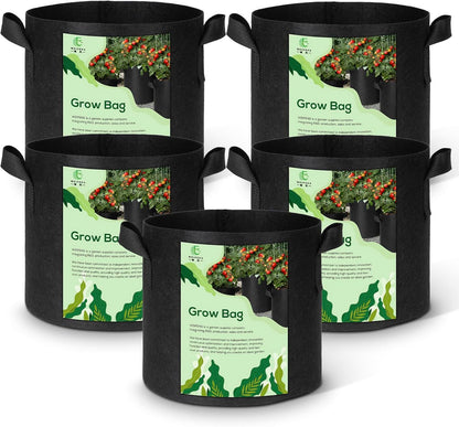 WEIFENG Grow Bags 5 Gallon Thickened Fabric Planting Bag 5-Pack Plant Pots with Handles