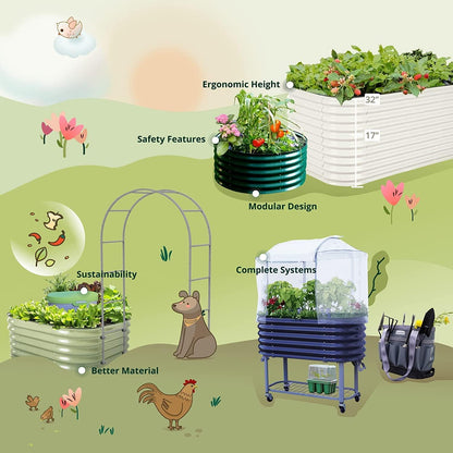 Vego garden Cascading Raised Garden Planter Box Outdoor Metal Galvanized Gardening Bed for Vegetables Herb & Flower, Pearl White