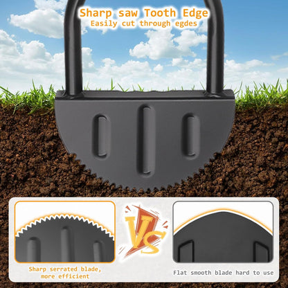 Manual Edger Lawn Tool 37-inch, Half Moon Edger Chopper Lawn Tool with V-Shape Serrated Blade,Solid Steel Lawn Edger Tool with Soft T-Grip and Wide Footplate for Sidewalk,Grass,Yard,Landscape