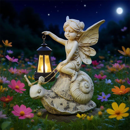 Solar Snail Statue Light, Outdoor Resin Solar Garden Sculpture, Fun Elf Riding Snail Fairy Tale Statue, Lawn, Patio Outdoor Unique Home Dcoration, Lady Gift!