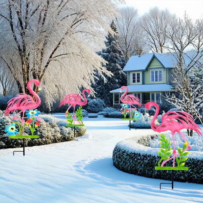 2 Pack Pink Flamingo Garden Statue - 20.5 inch Hand Flamingo Painted Metal Patio Art, Outdoor Decorative Stake Flamingo Statue for Lawn, Patio, Porch and Backyard, Gifts for Ladies (A Style 2 Pack)
