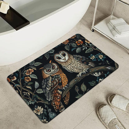 Bath Mat-Bathroom Rug，Two Owls-Absorbent Non Slip Quick Dry Stain Resistant Easy to Clean Care Shower Rug for Bathtub Shower Room 16×24Inch (40 * 60cm)