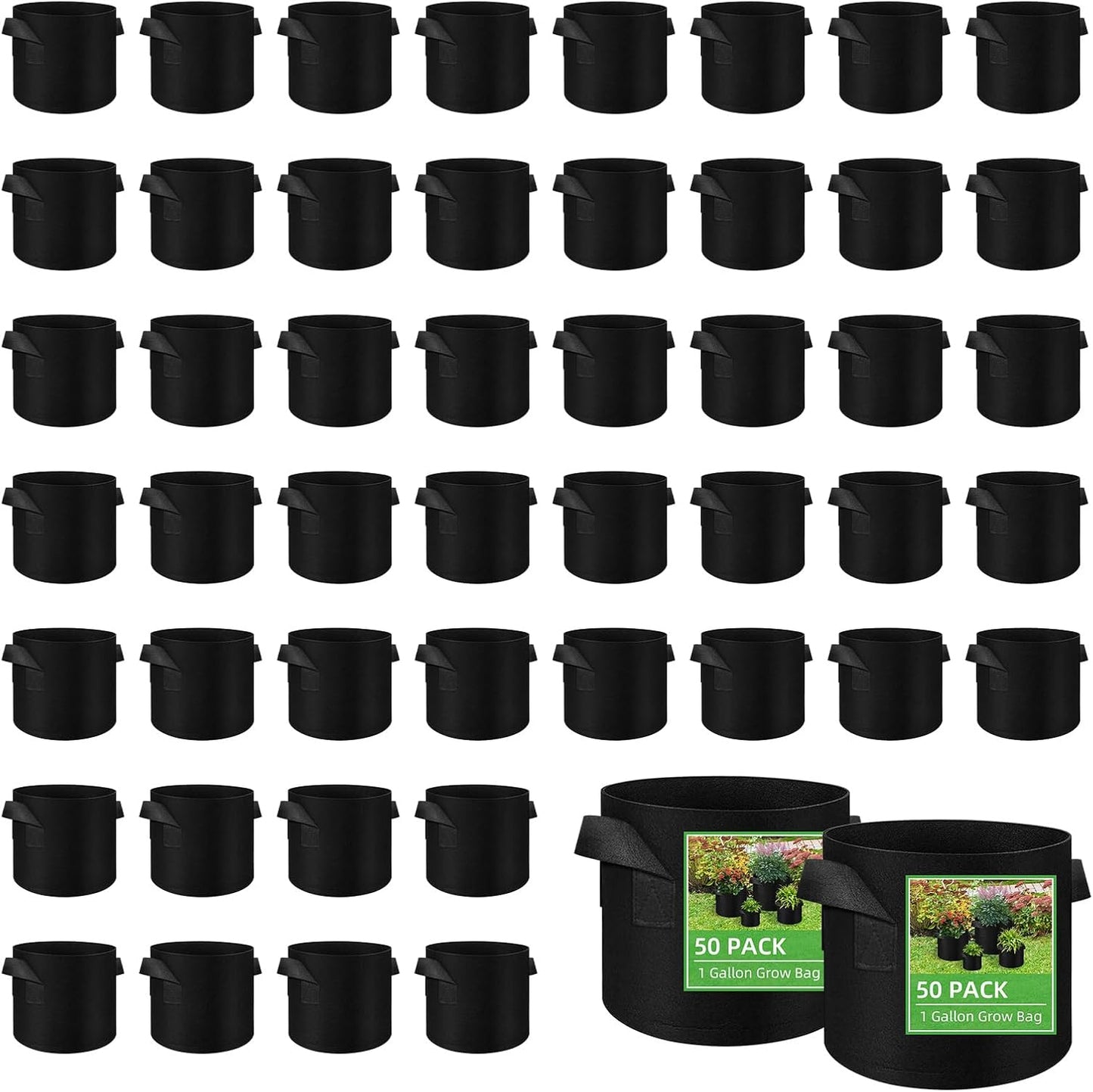 LITLANDSTAR 50 Pack 1 Gallon Plant Grow Bags, Breathable Felt Non-Woven Aeration Fabric Plant Grow Pots, Garden Planting Containers for Nursery Vegetable Flower Grow Bags with Handles (7.1x5.9inch)